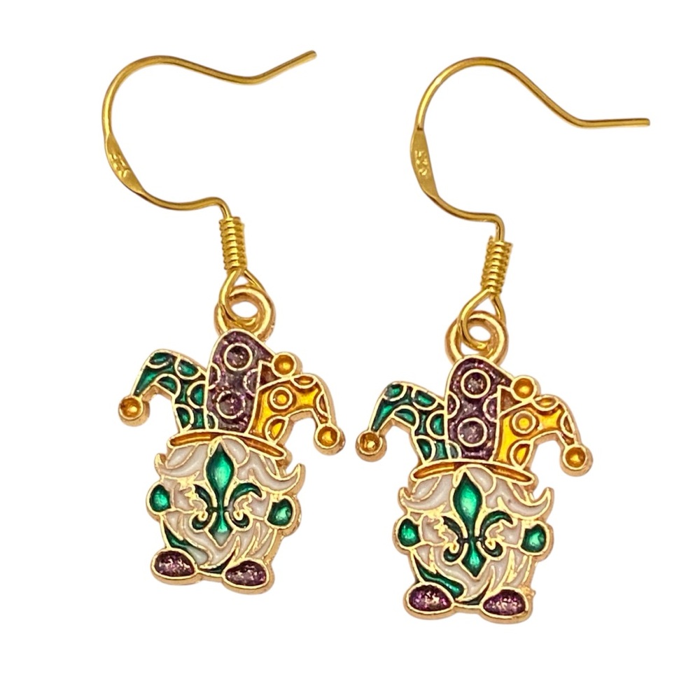 Mardi Gras Theme Jester Dangle Earrings